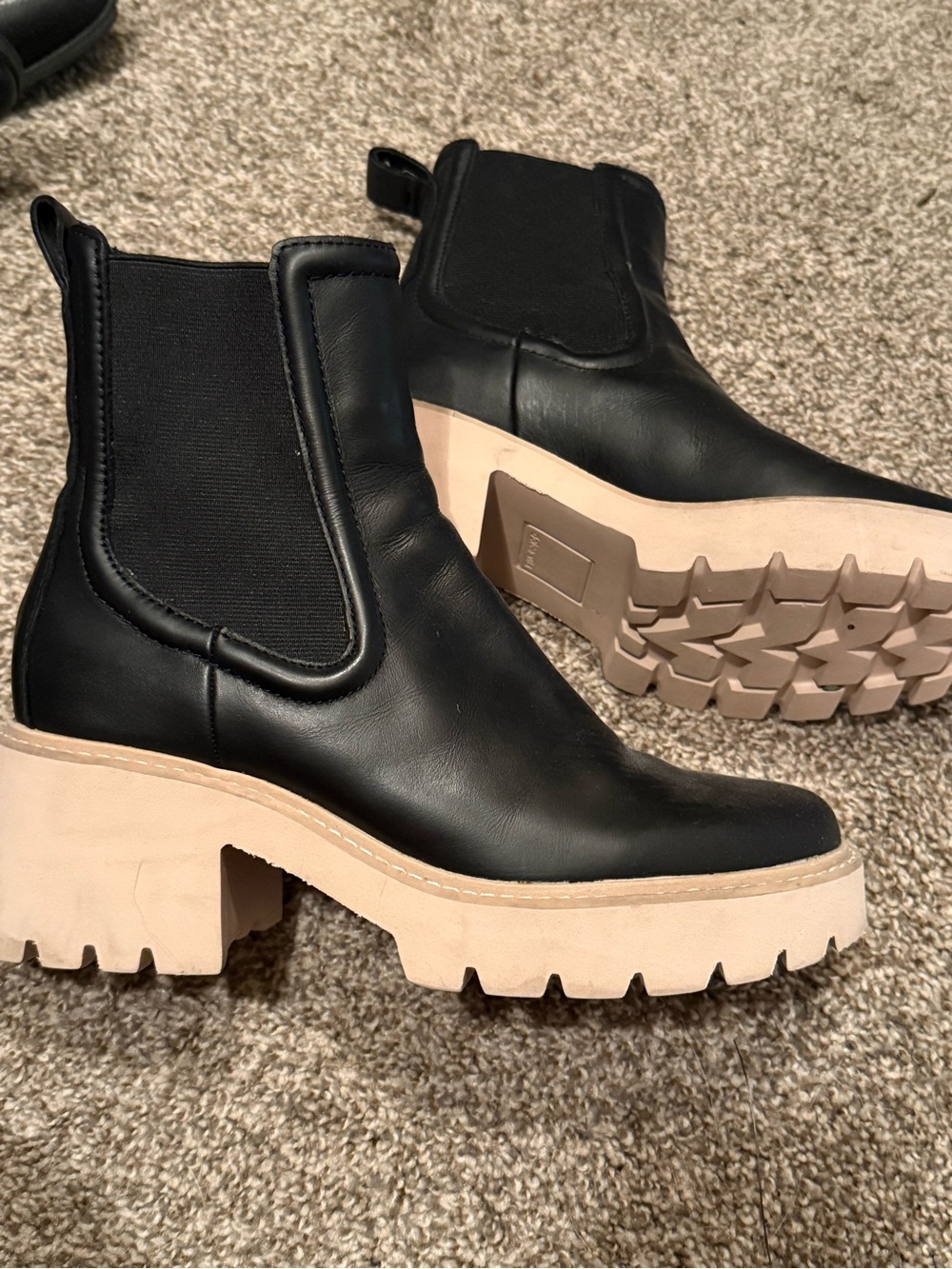 Dolce Vita Black Leather Chelsea Boot with Cream Platform Sole